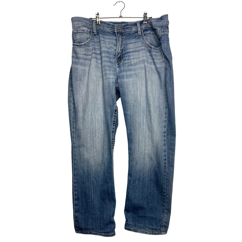 BKE Tyler Straight Mens Jeans Medium Wash Blue Denim Contrast Stitching 38 x 26